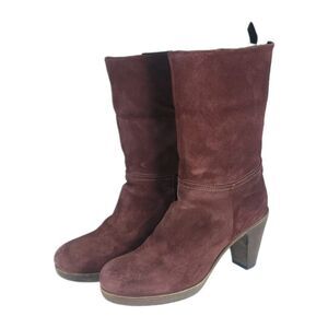 Fiorentini Baker Women's 39 US8,5 Burgandy Suede PullOn Fold Over Slouch Boots